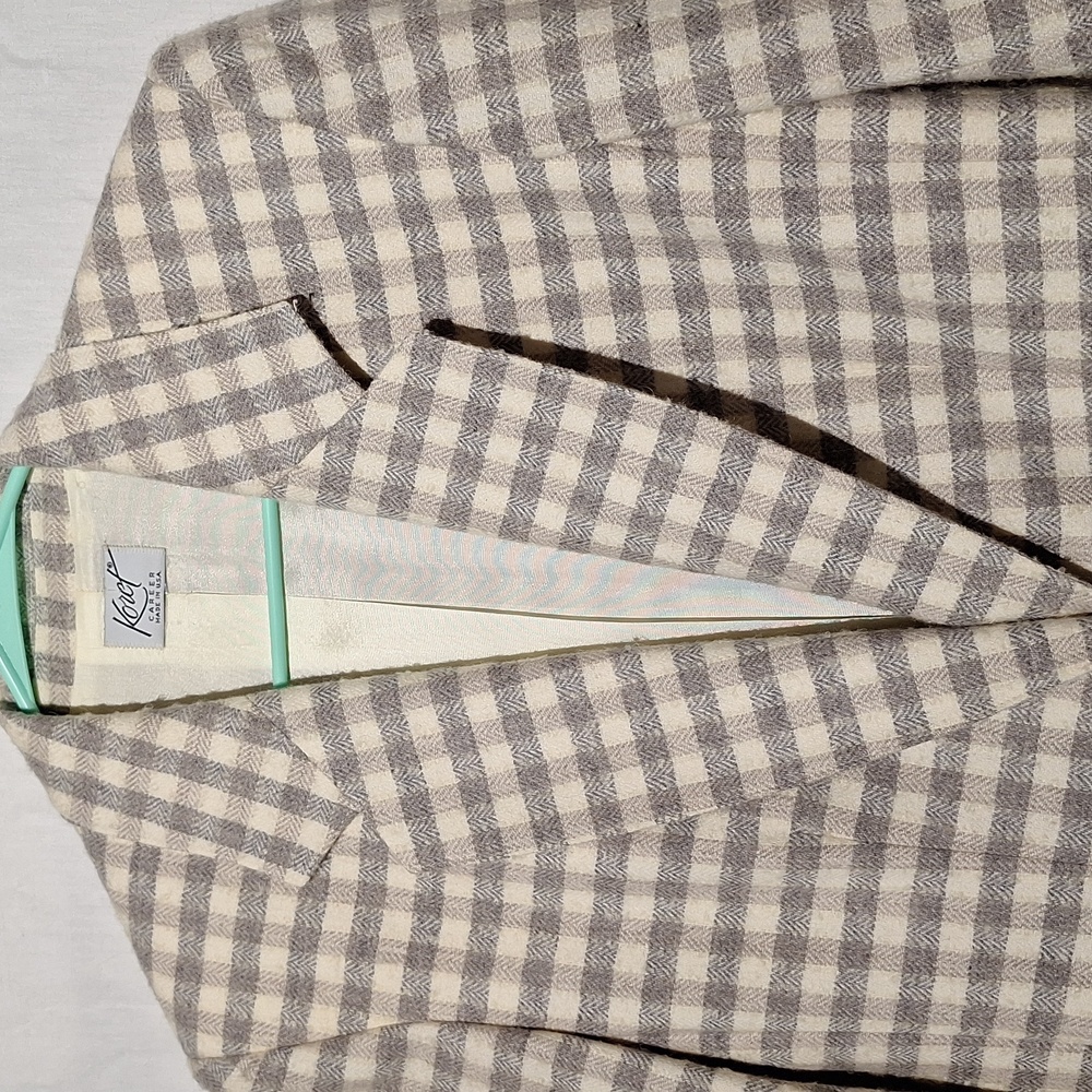 Vintage Wool Plaid Blazer, Grey And White, Koret, Sz 10, NWOT - Picture 2 of 15